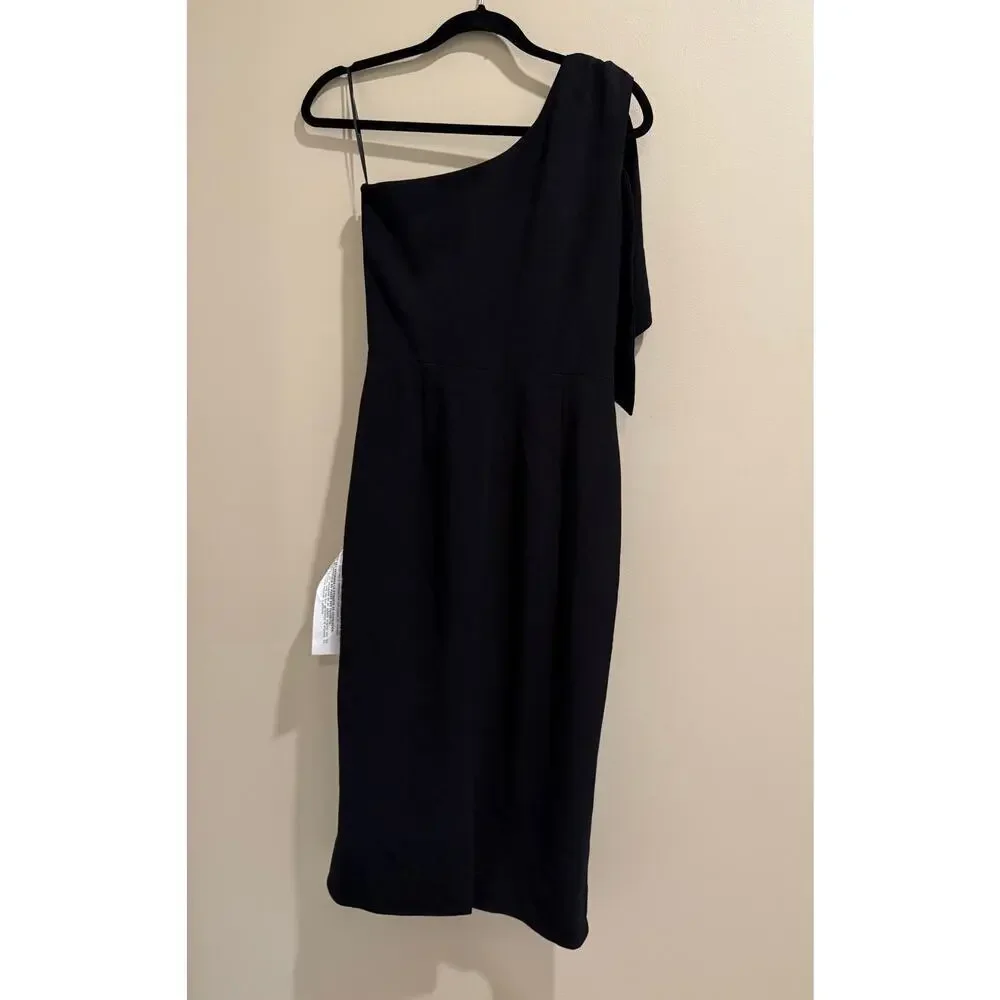 Dress The Population Tiffany One Shoulder Bow Black Midi Sheath Medium M NWT - Picture 9 of 10
